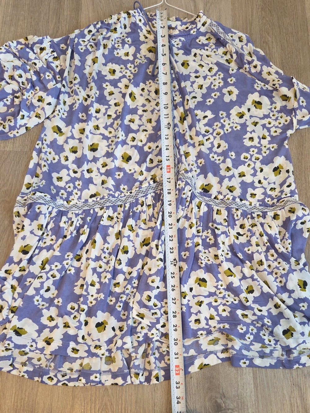 Free People Lover Floral Tunic Lavender White Boho Long Sleeve Tie Neck Women - Picture 8 of 10